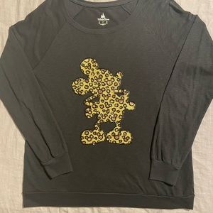 Rare! Disney Parks leopard sequin Mickey Mouse long sleeve black top size Xlarge